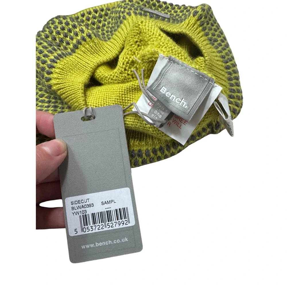 Bench‎ Knit Beanie Hat Yellow Grey One Size Winter Warm Wool Blend NWT